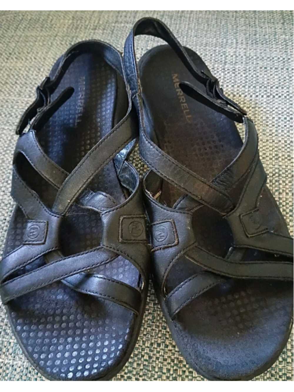 MERRELL-Agave Black Leather Strappy Sandals Comfort Chic Women's Size 7